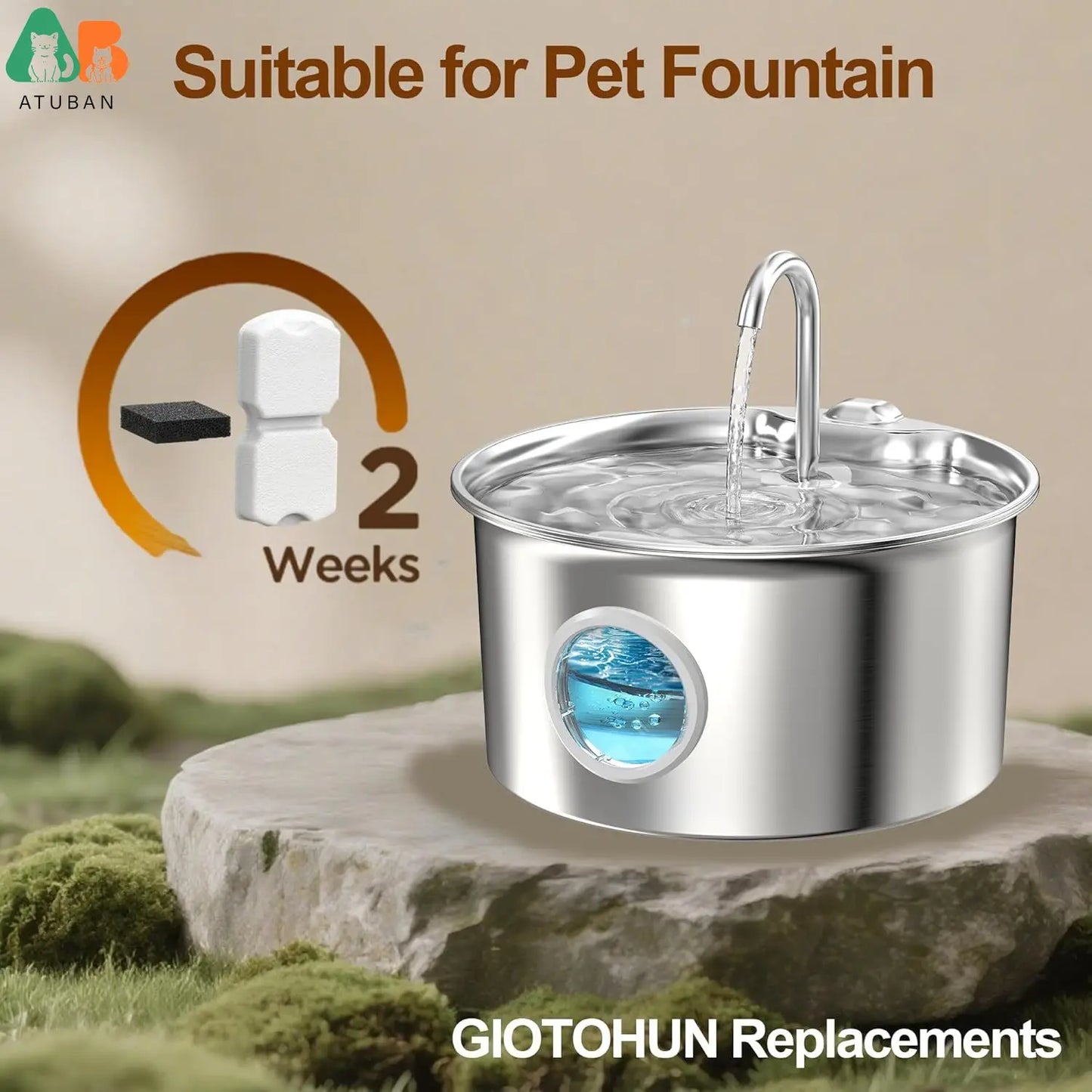 Cat Water Fountain Filter:Pet Fountain Replacement Screen for Stainless Steel-Carbon Filters&Foam Filters for Cat Water Fountain