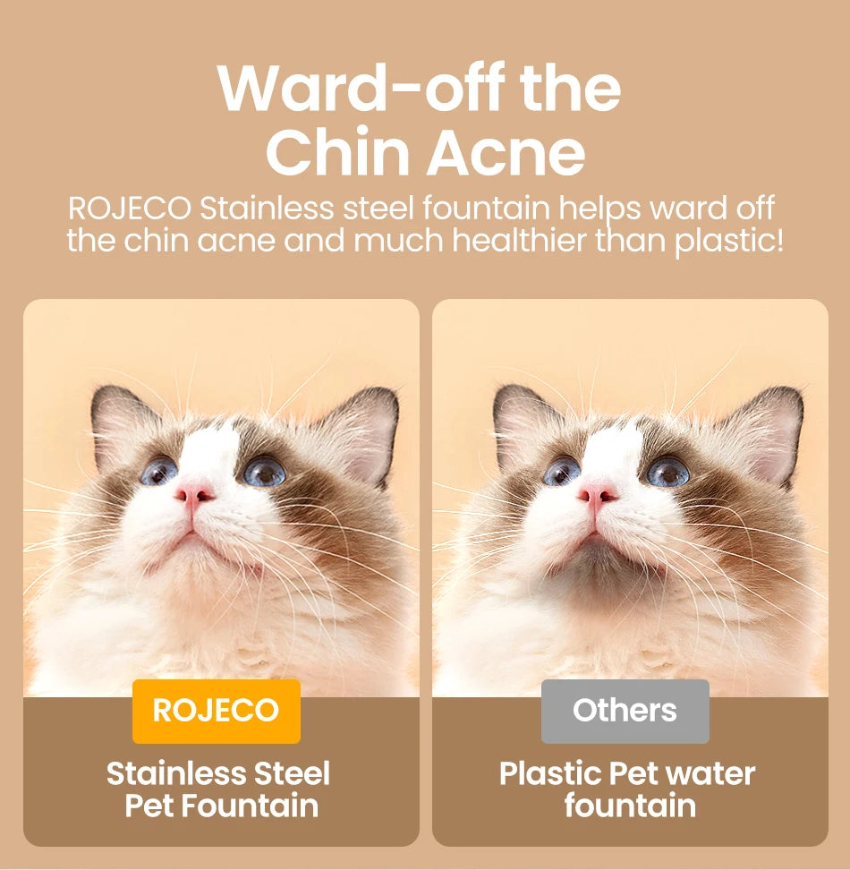 ROJECO Stainless Steel Cat Water Fountain – Auto Drinker with Pump for Cats & Dogs