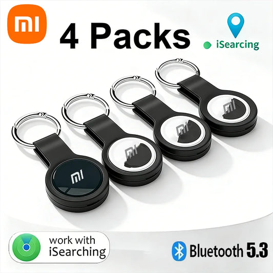 Xiaomi Bluetooth 5.3 Smart Tracker Tag by Waggy Tail, 4-pack, pet, key, and bag anti-loss locator device on a white background.