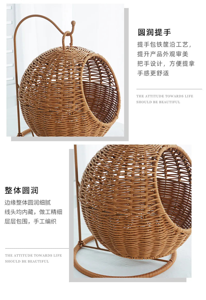 Cat Cage Household Small Family Cat Nest Hanging Basket Imitation Rattan Weaving Hanging Basket Desktop Snack Candy Fruit Basket