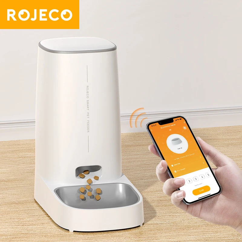 ROJECO Auto Cat Feeder – WiFi App, Remote Control, Dry Food Dispenser for Cats & Dogs