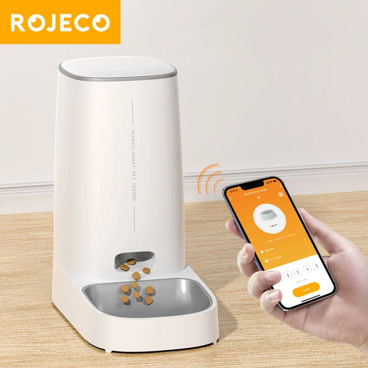 ROJECO Auto Cat Feeder – WiFi App, Remote Control, Dry Food Dispenser for Cats & Dogs