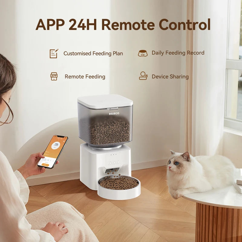 ROJECO 4.5L Auto Dog Feeder – WiFi App, Smart Kibble Dispenser for Cats & Dogs