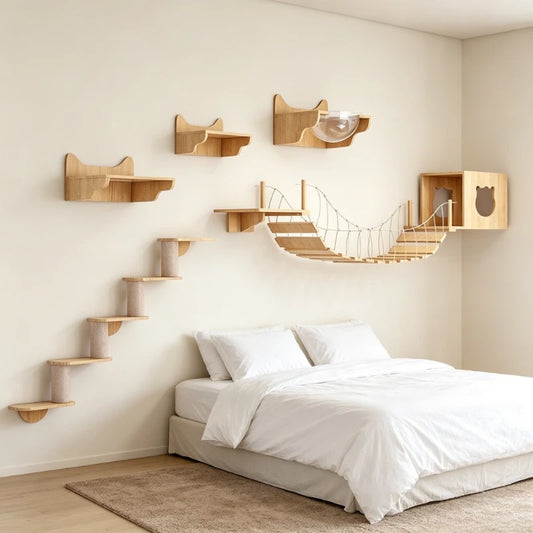 DIY Cat Wall Frame Wooden Cat Climbing Frame Scratching Column Jumping Platform Scratchers Post Wooden Kitten Climbing Frame