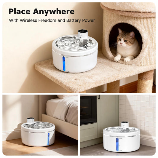 2.5L Cat Water Fountain – Smart Sensor, 4000mAh, Stainless Tray