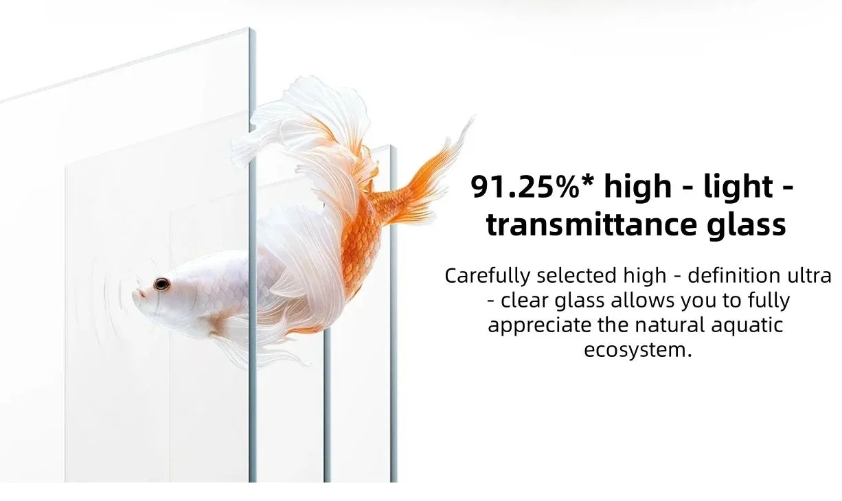 Xiaomi Mijia Smart Desktop Aquarium 10L with app-controlled feeding and professional filtration system, placed on a desk.