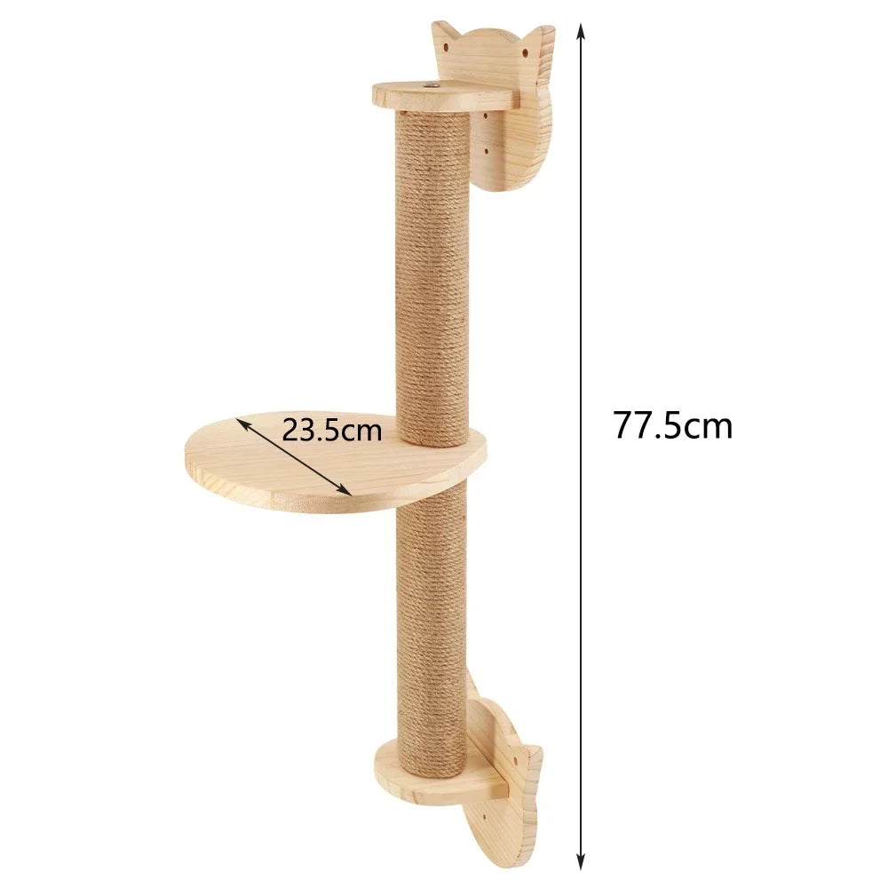 Wall-Mounted Wooden Cat Climbing Shelves with Hammock