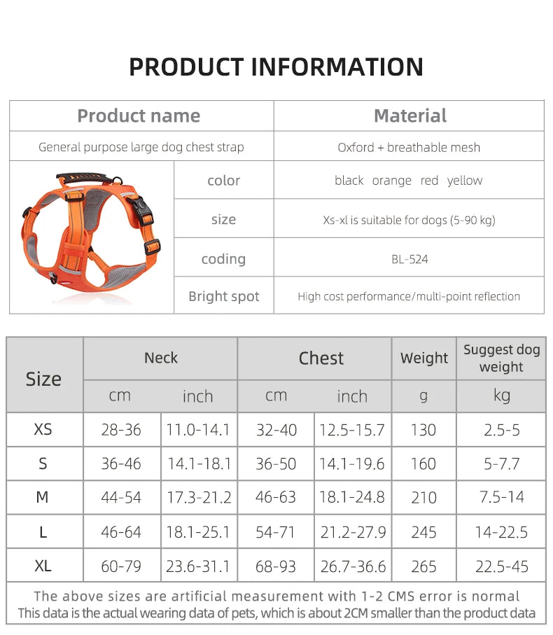 Adjustable Oxford Dog Harness Vest – Reflective Walking