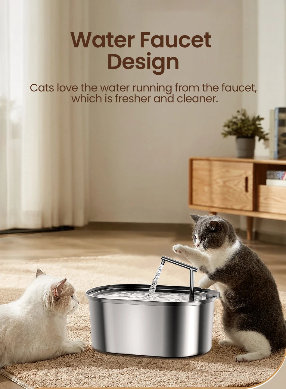 ROJECO Stainless Steel Cat Water Fountain – Auto Drinker with Pump for Cats & Dogs