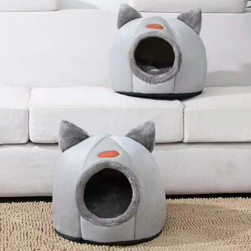 Cozy Winter Cat Cave Bed – Deep Sleep Comfort Nest