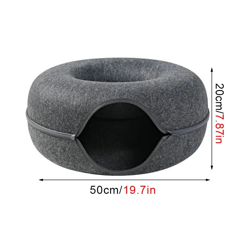 Donut Cat Bed Pet Cat Interactive Game Toy Cat Bed Dual-use Tunnel Bed with Felt Toy Gift for Small Kitten Rabbit