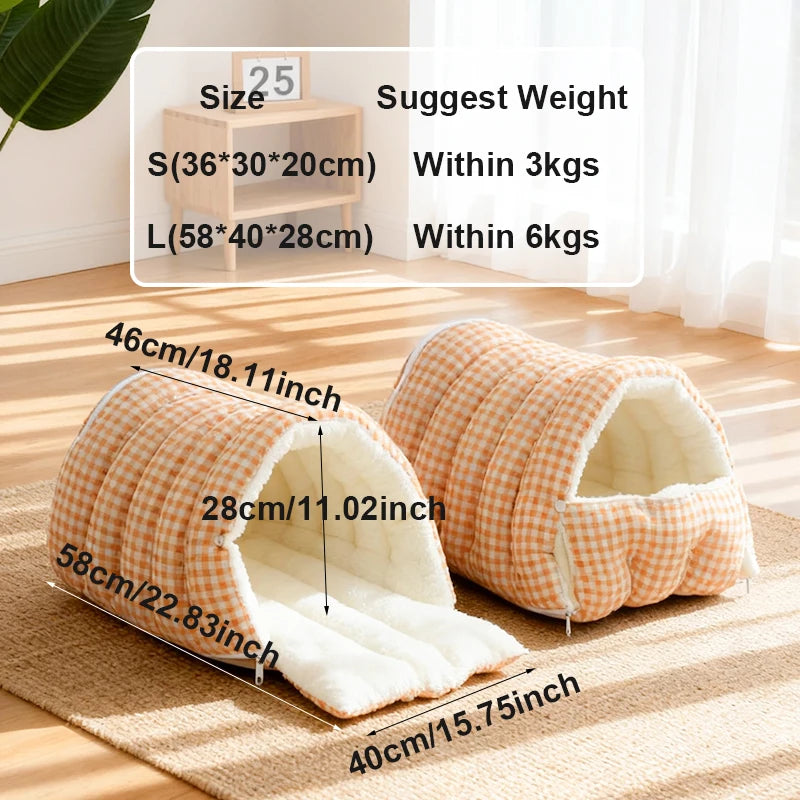 Winter Warm Cat Bed - Large Winter Sleeping Bag Suitable for Adult Cats or 2 Kittens Removable Multi-Use Enclosed Bed with Cover