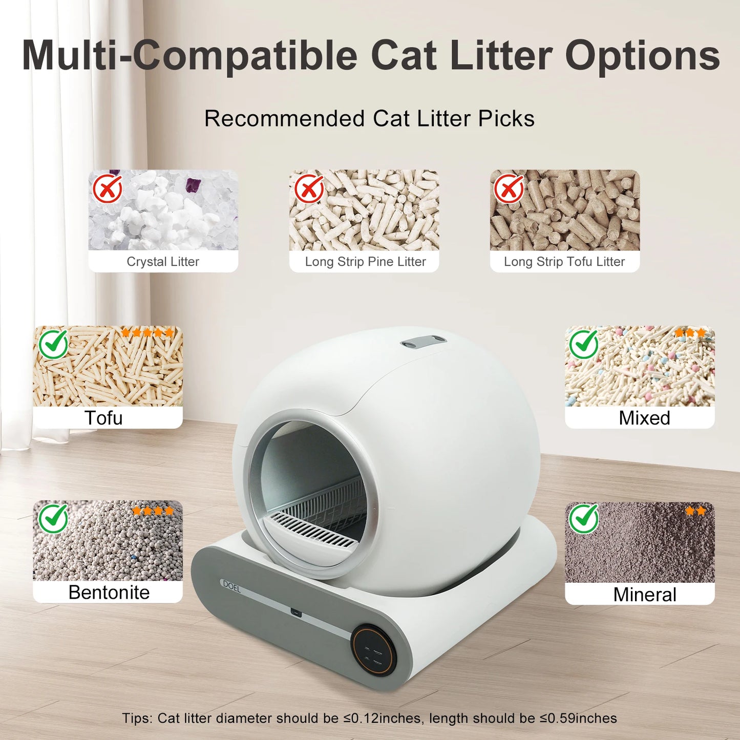 Smart Self-Cleaning Cat Litter Box 65L – WiFi App Control, Trash Bag & Litter Mat Included