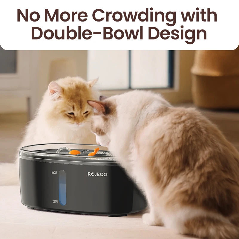 ROJECO 2.5L Cat Water Fountain – Smart Dual Bowl Drinker for Multiple Cats & Kittens