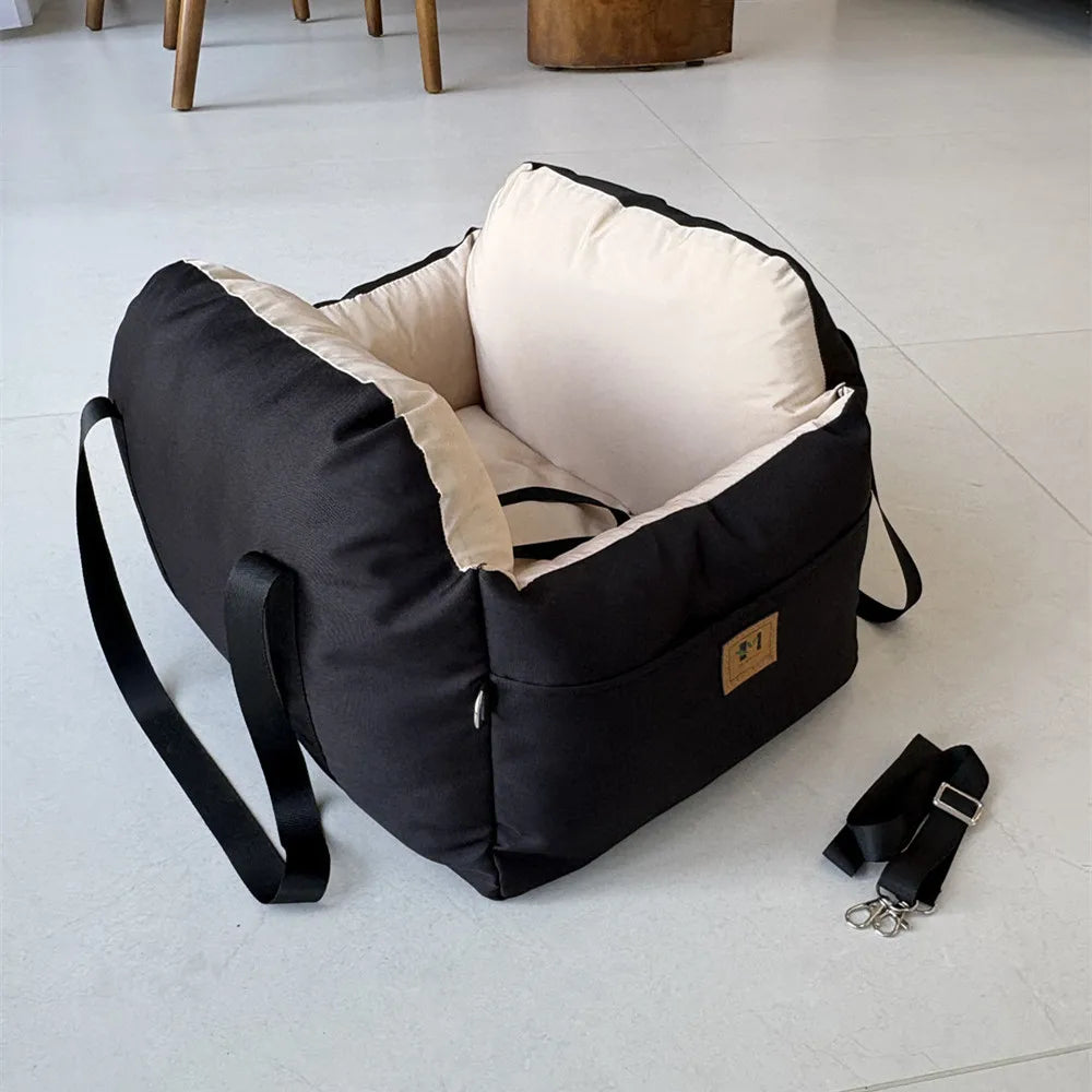 Portable Dog Car Seat Booster Bed with Storage Pockets