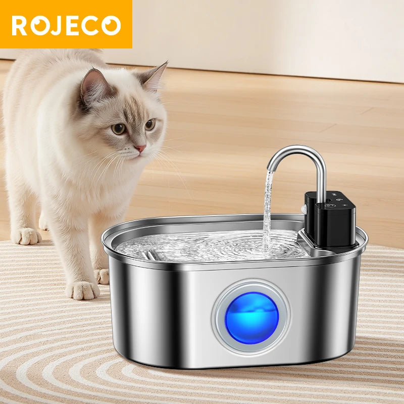 ROJECO 3.2L Stainless Steel Cat Water Fountain – Wireless Sensor, 4000mAh Battery