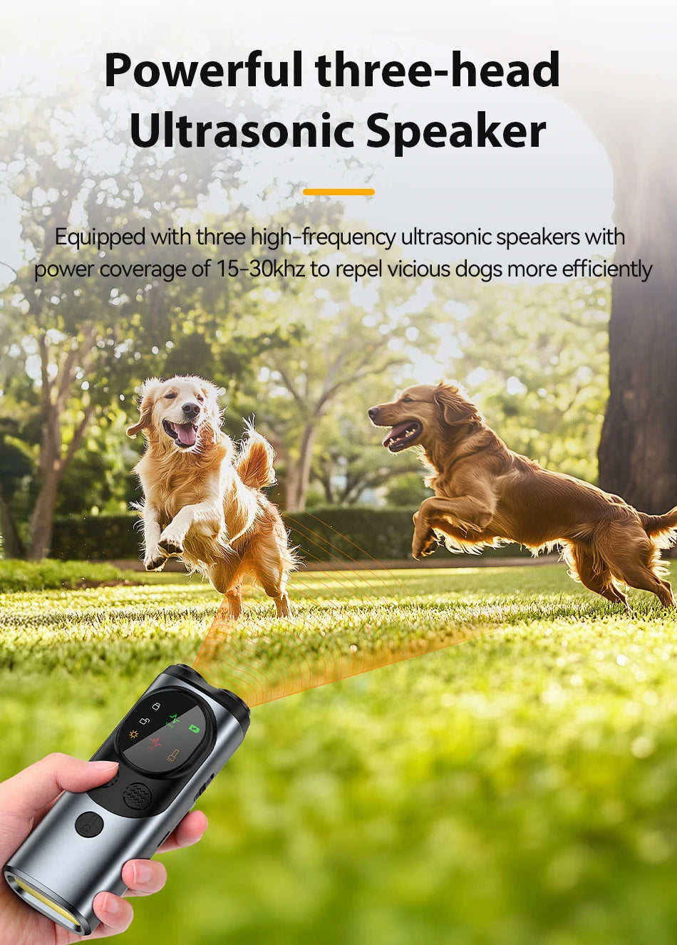 ROJECO Ultrasonic Dog Repeller Anti Barking Training Deterrent Device Rechargeable High Power Dog Repeller With LED Flashlight ﻿