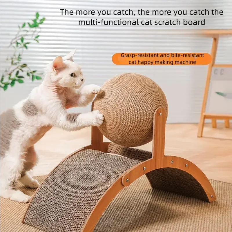 2 In 1 Wooden Cat Scratching Ball Sisal Scratch Board Durable Solid Wood Scraper For Cats