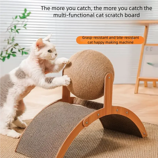 2 In 1 Wooden Cat Scratching Ball Sisal Scratch Board Durable Solid Wood Scraper For Cats