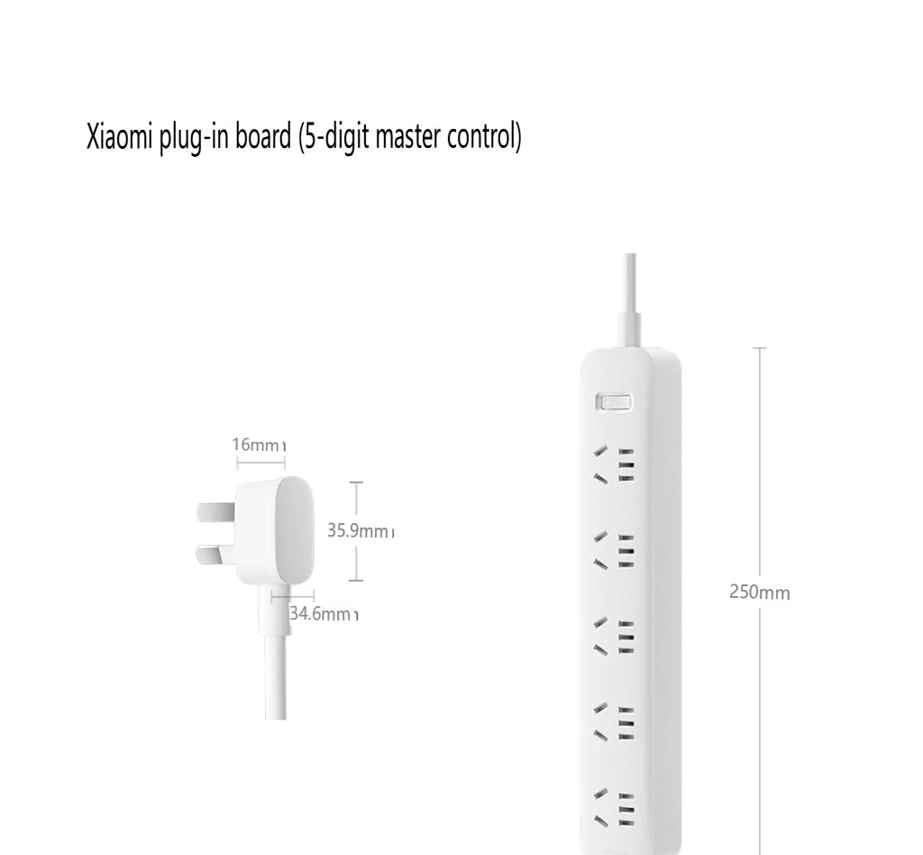 2025 Xiaomi Power Strip 5 Sockets 1.8m 5 Ports Master control Big Plug Extension Patch Board 10A 2500W For Smart Home
