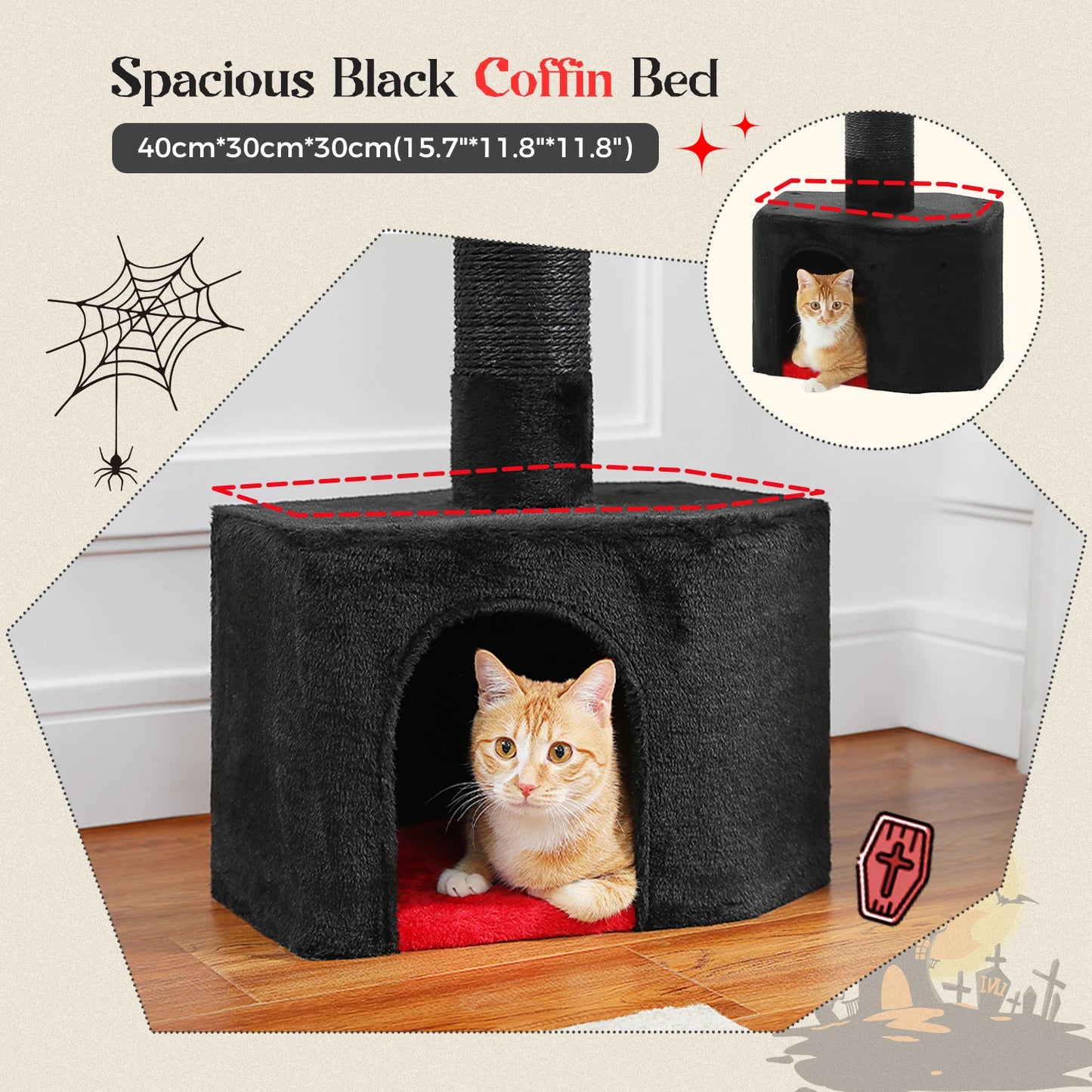 Adjustable Height Cat Tree for Indoor, Floor to Ceiling Cat Tower with Scratching Posts, Cat Condo, Hammock and Dangling Balls