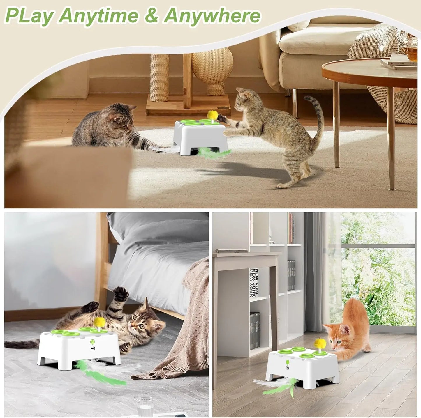 Whack-a-Mole Auto Pop-Up Cat Toy – Rechargeable Feather
