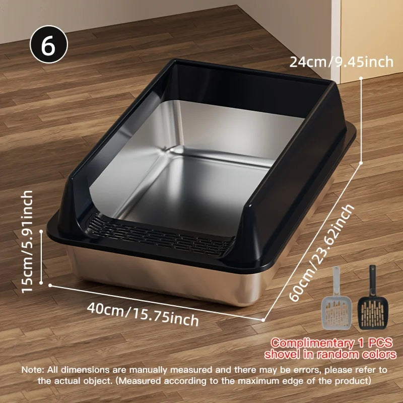 Stainless Steel Cat Litter Box – Semi-Enclosed, Splash-Proof