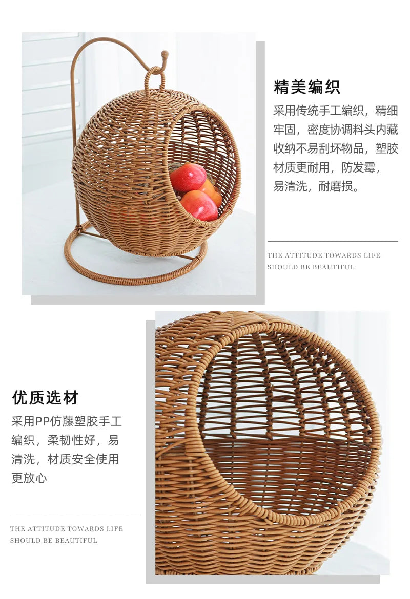 Cat Cage Household Small Family Cat Nest Hanging Basket Imitation Rattan Weaving Hanging Basket Desktop Snack Candy Fruit Basket