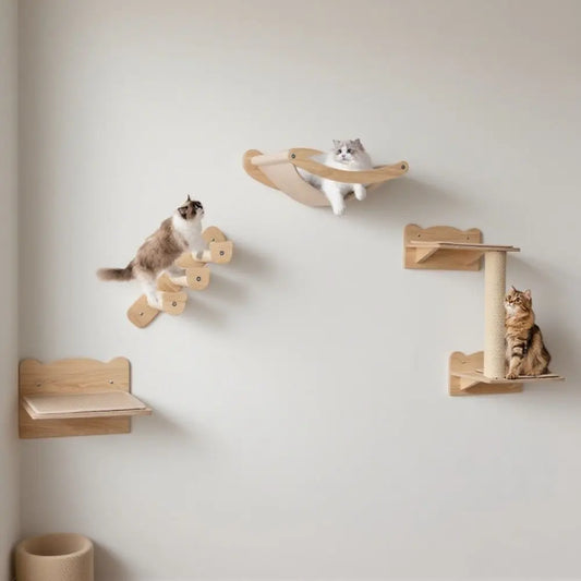 Set of 4 Cat Wall Furniture with 2-Step Cat Tree and Perch Including Hammock Quality Cat Scratcher