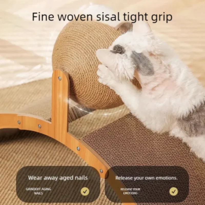 2 In 1 Wooden Cat Scratching Ball Sisal Scratch Board Durable Solid Wood Scraper For Cats