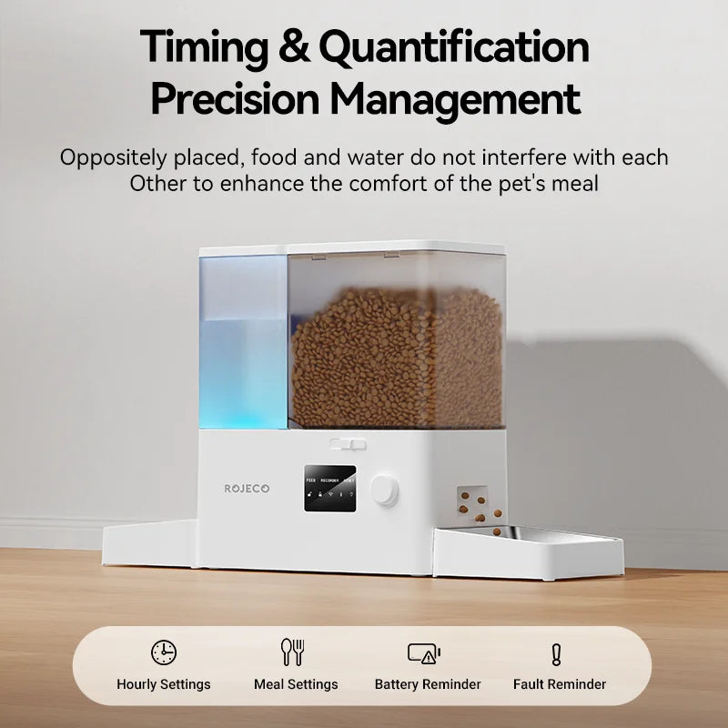 ROJECO 8.5L Auto Pet Feeder & 3.5L Water Fountain – WiFi App, Gravity Drinker