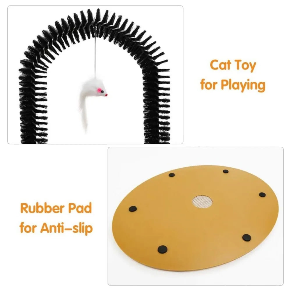 Cat Toy Arch Interactive Massage Brush with Hanging Plush Mice Cat Scratching Mat Cat Massage Grooming Rubbing Brush Pet Toys
