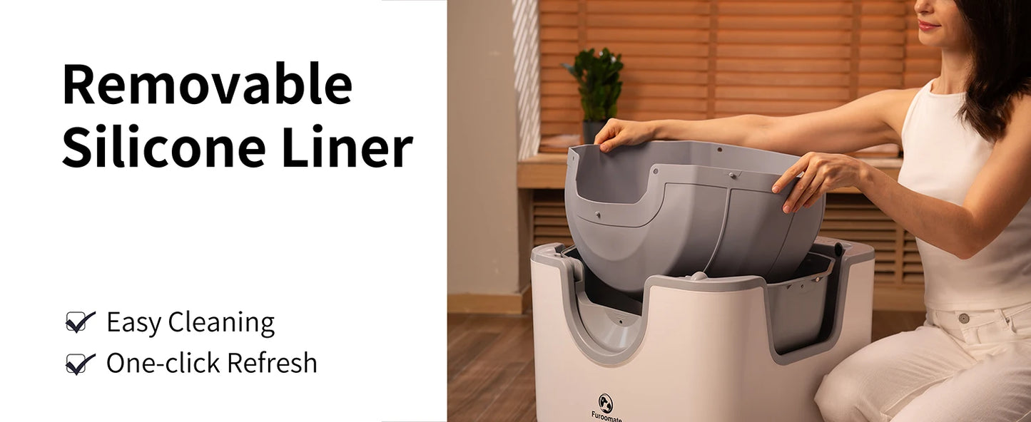 Waggy Tail smart self-cleaning cat litter box with open top, odor control, and safety sensors in a modern home setting