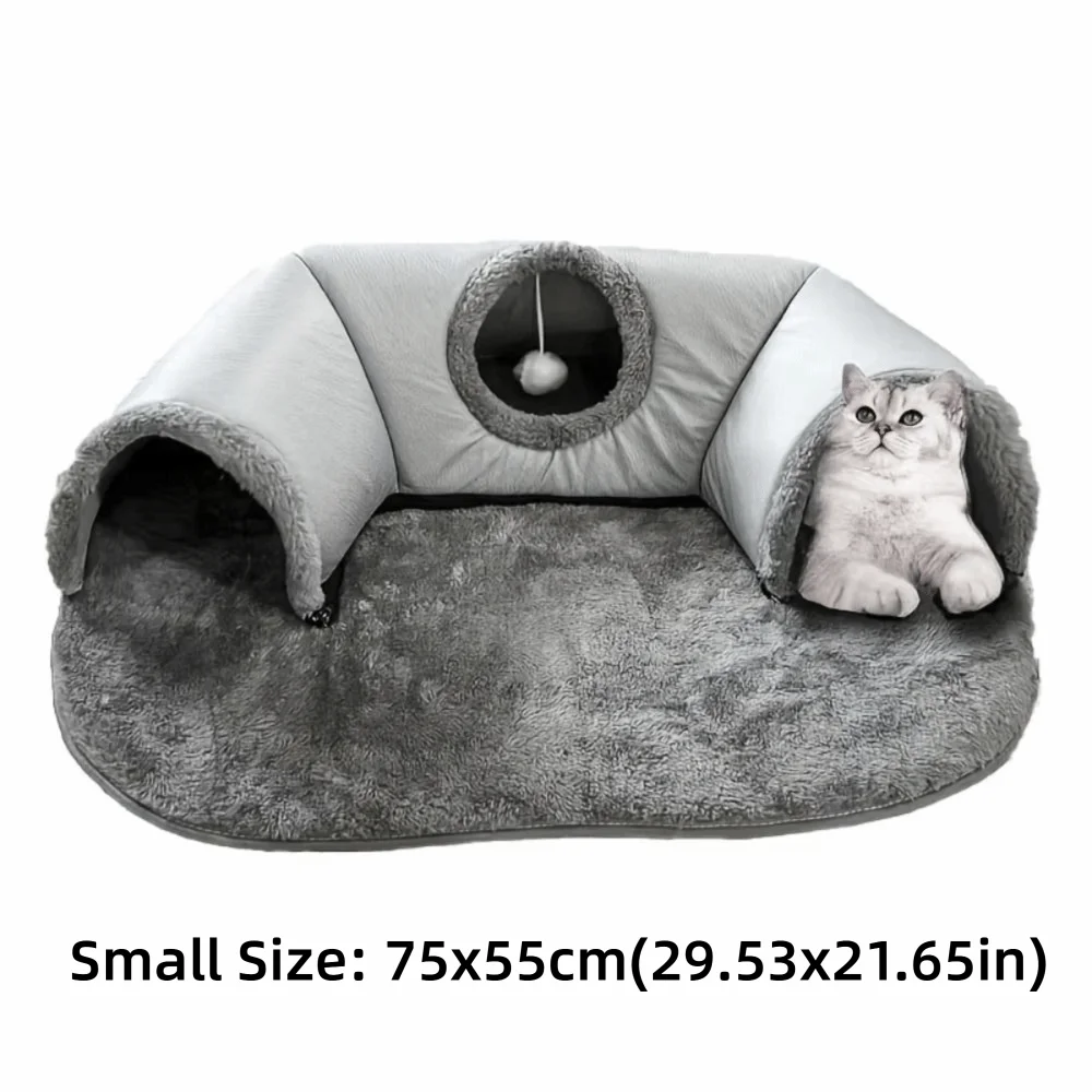 U-Shape Cat Tunnel Bed – Washable, Non-Slip Base