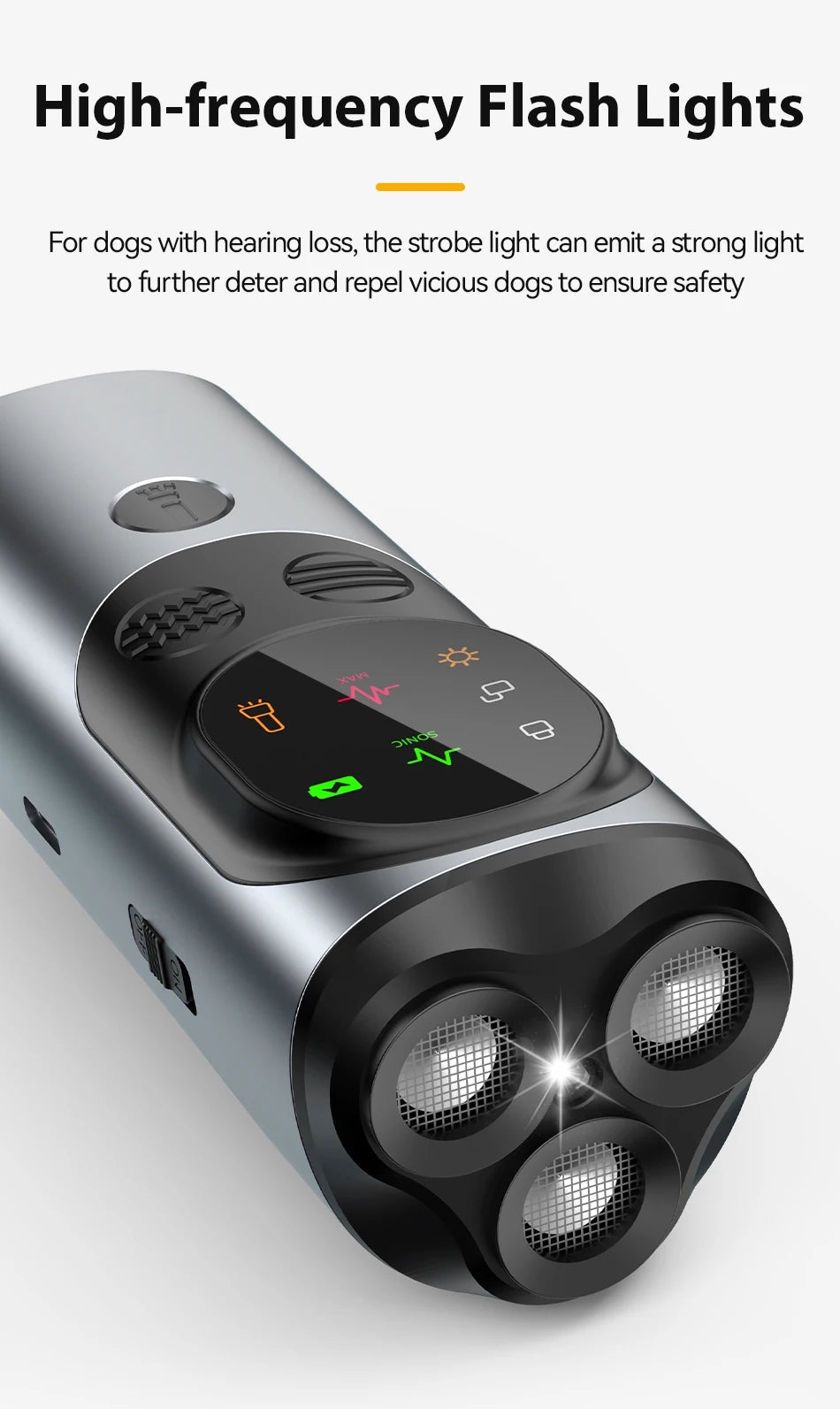 ROJECO Ultrasonic Dog Repeller Anti Barking Training Deterrent Device Rechargeable High Power Dog Repeller With LED Flashlight ﻿