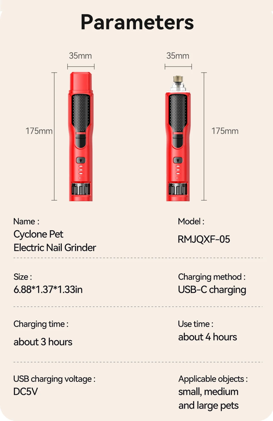 ROJECO Electric Pet Nail Grinder – Rechargeable, LED Light, 7-Speed for Cats & Dogs