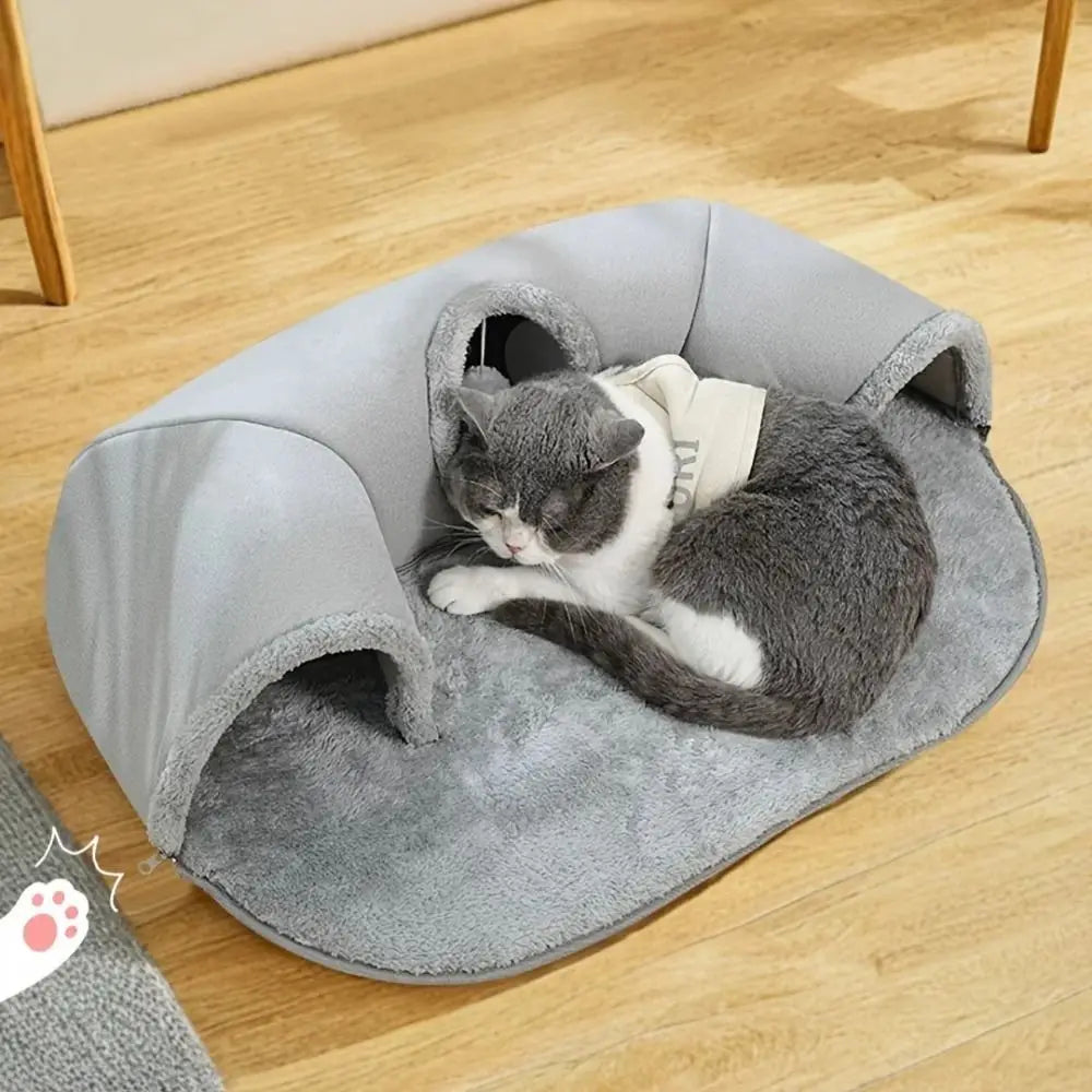 U-Shape Cat Tunnel Bed – Washable, Non-Slip Base