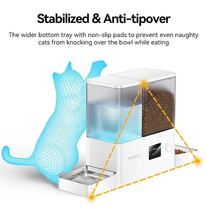 ROJECO 8.5L Auto Pet Feeder & 3.5L Water Fountain – WiFi App, Gravity Drinker