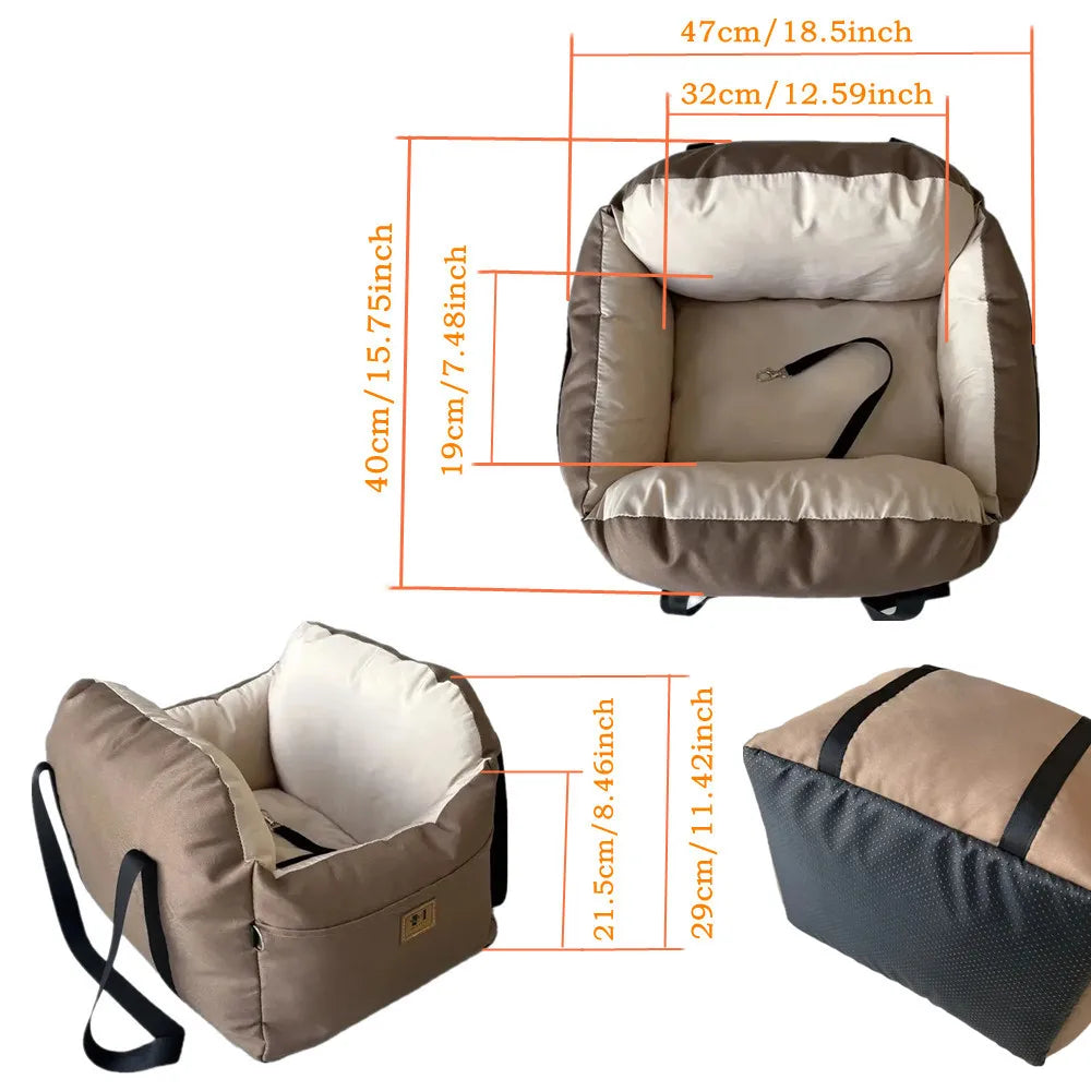 Portable Dog Car Seat Booster Bed with Storage Pockets