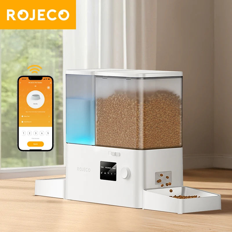 ROJECO 8.5L Auto Pet Feeder & 3.5L Water Fountain – WiFi App, Gravity Drinker