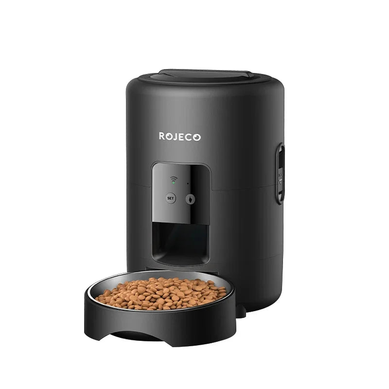 ROJECO 2L Auto Cat Feeder – WiFi App, Voice Recorder, Timed Kibble Dispenser