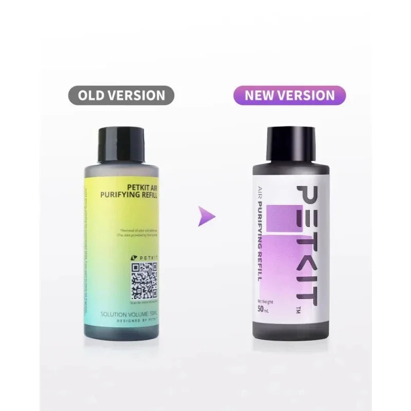 Waggy Tail smart cat litter box deodorizer and air purifying liquid refill in a clear bottle with label, designed to reduce odors.