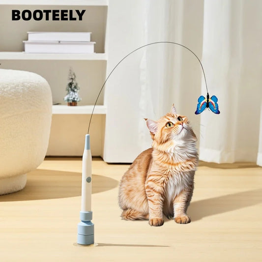 BOOTEELY Electric Butterfly Cat Toy – Suction Cup, Self-Entertaining, Steel Wire Wand