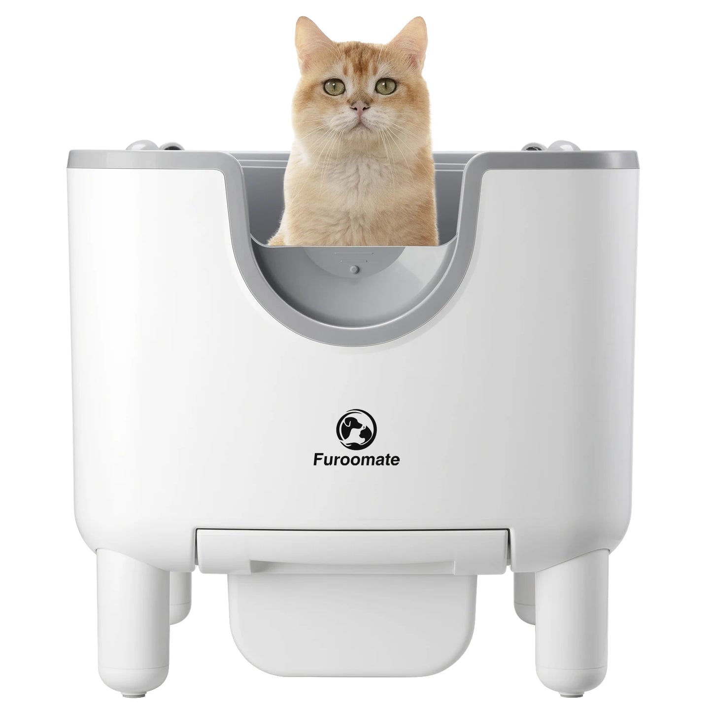 Waggy Tail Smart self-cleaning open-top cat litter box with odor control and safety sensors, designed for easy maintenance.