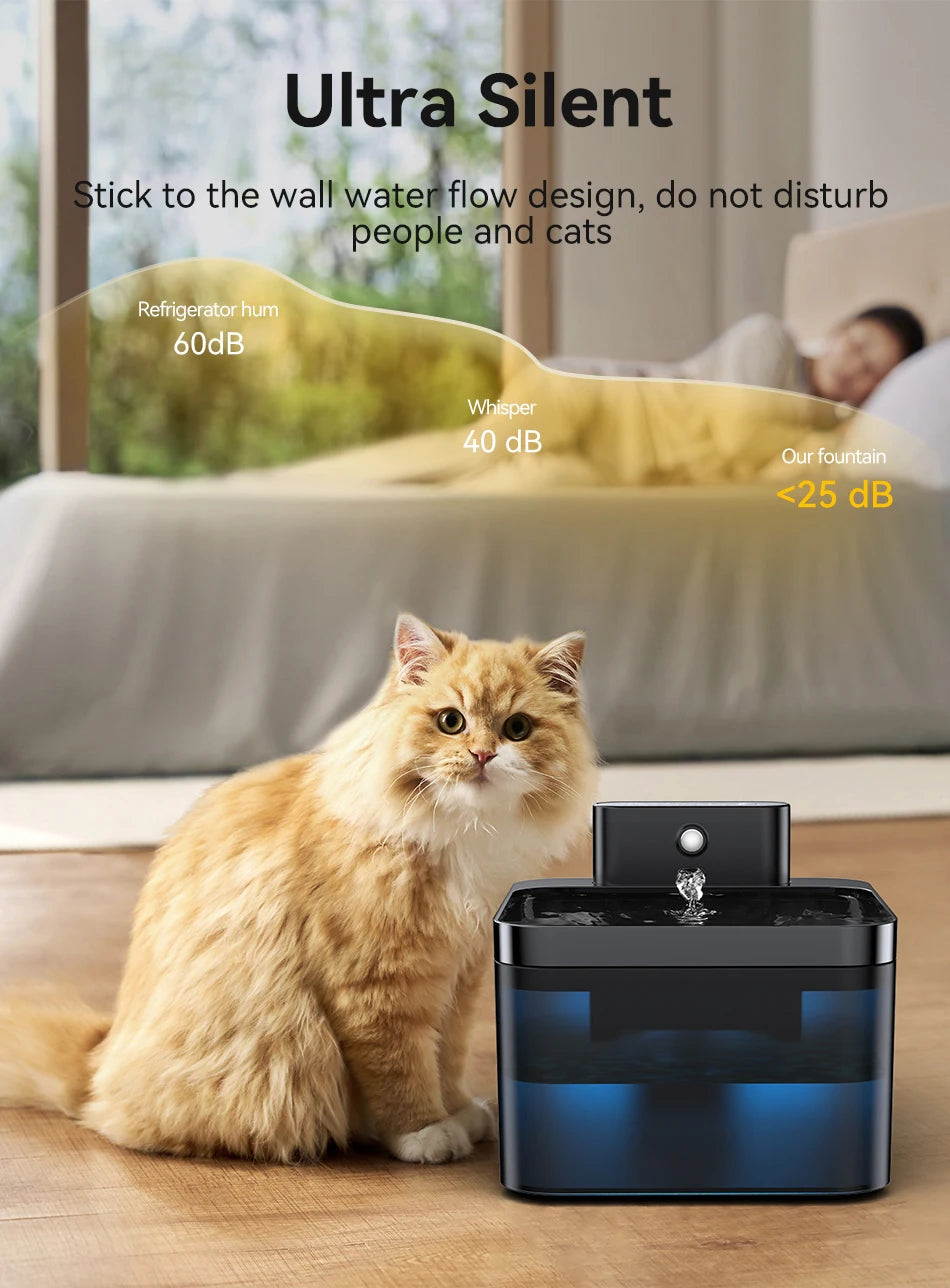 Wireless Auto Cat Water Fountain – Silent Pump, Fresh Filtered Water for Cats