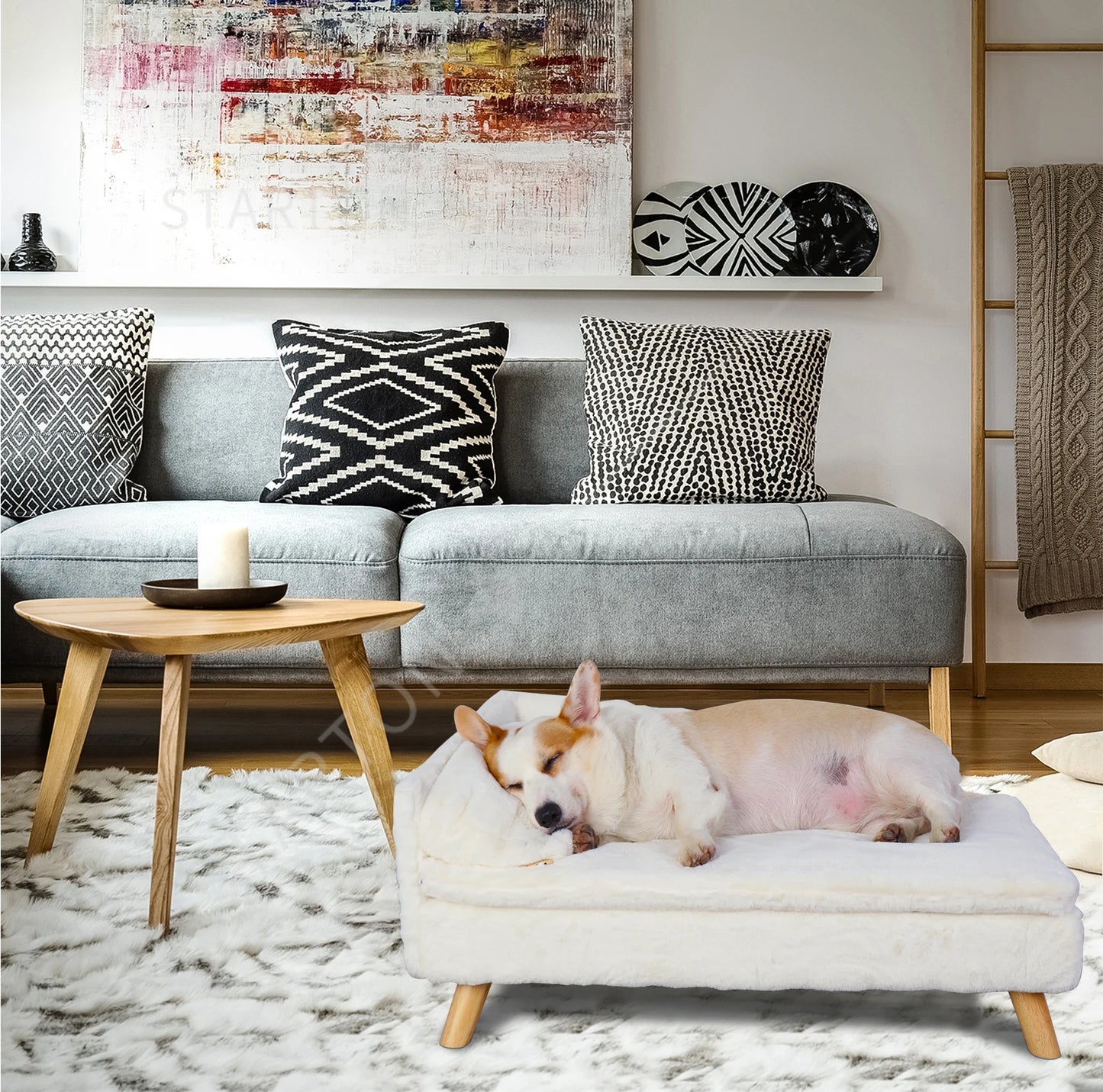 Nordic Wooden Pet Stool Bed – Waterproof Cozy Pad