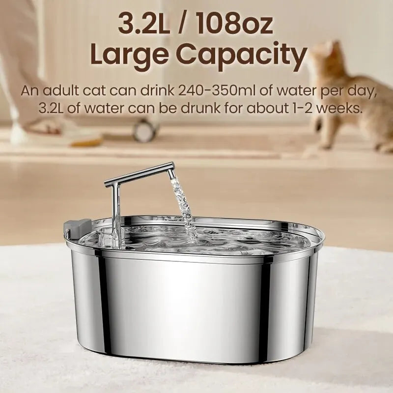 ROJECO Stainless Steel Cat Water Fountain – Auto Drinker with Pump for Cats & Dogs