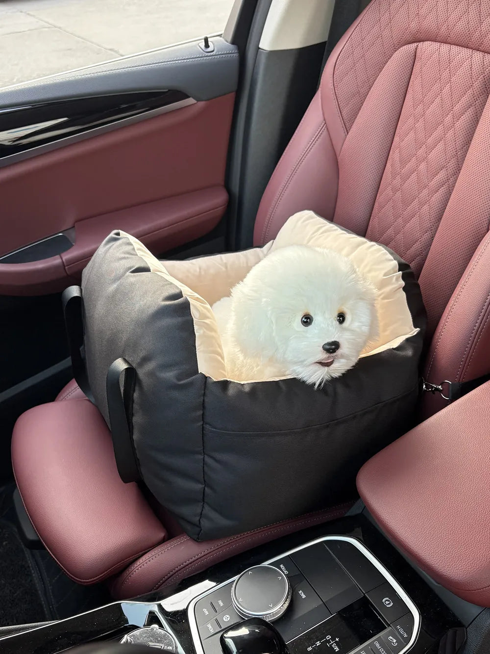 Portable Dog Car Seat Booster Bed with Storage Pockets