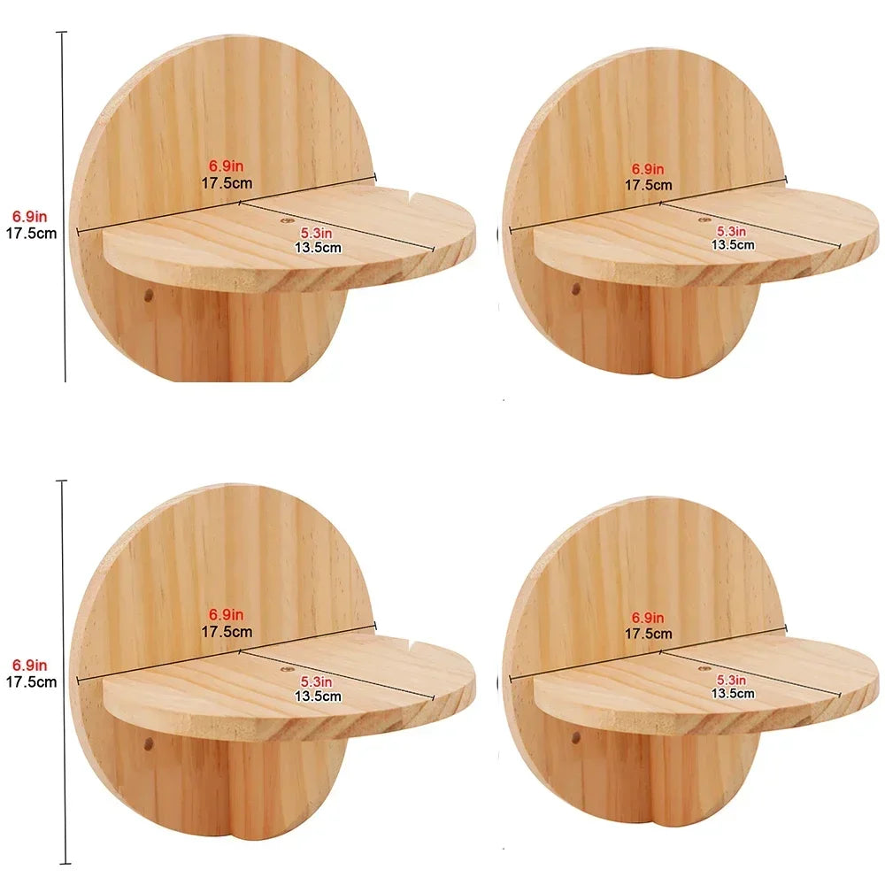 Solid Wood Wall-Mounted Cat Climbing Tower with Hammock
