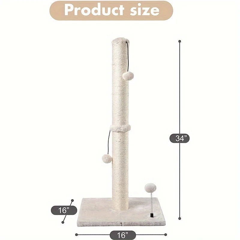 34-Inch Sisal Cat Scratching Post with Hanging Ball